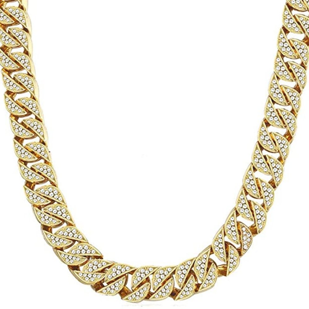 13mm Mens Iced Out Chain Necklace Hip Hop Gold Ton